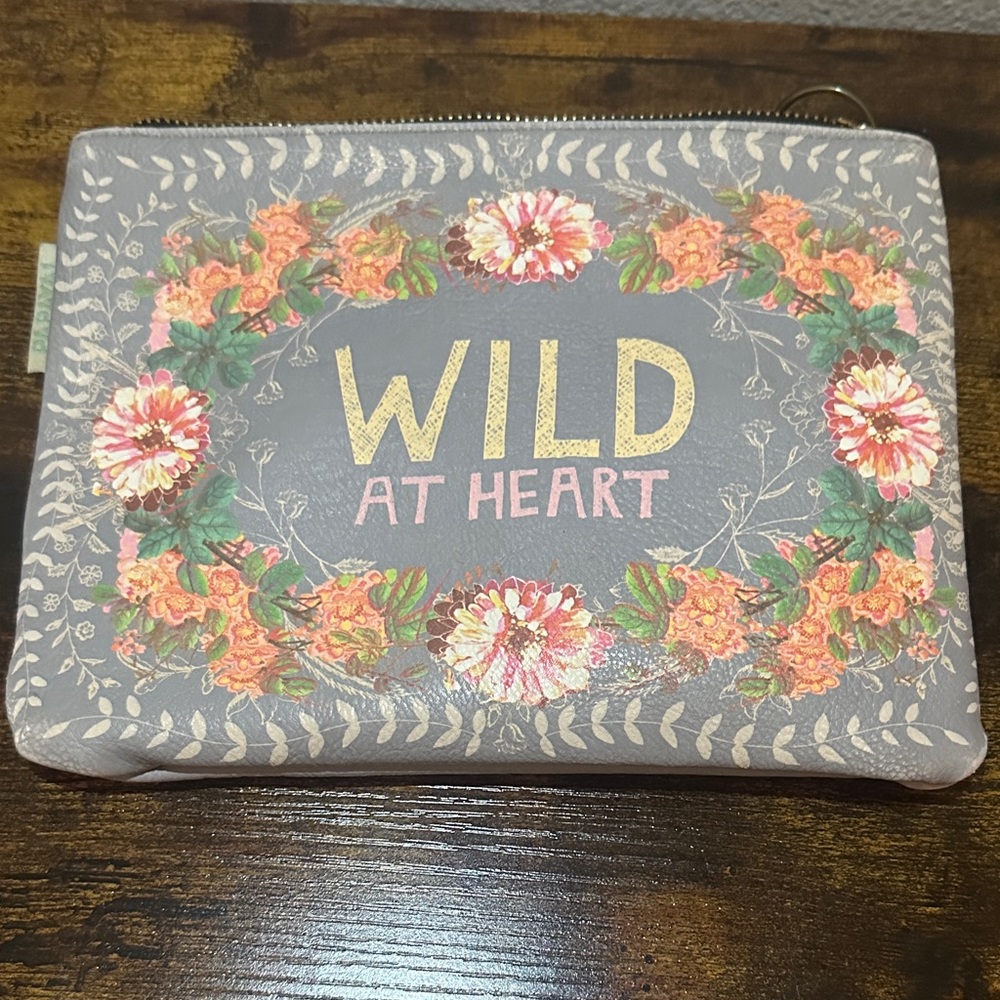 Papaya Floral Pouch with Gold Accents